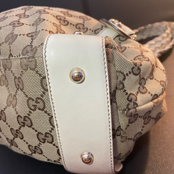 GUCCI GG Canvas Horsebit Tote Bag Beige Silver - Picture 6 of 13